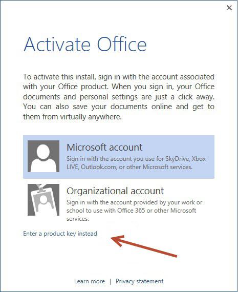 Click Enter a product key instead link