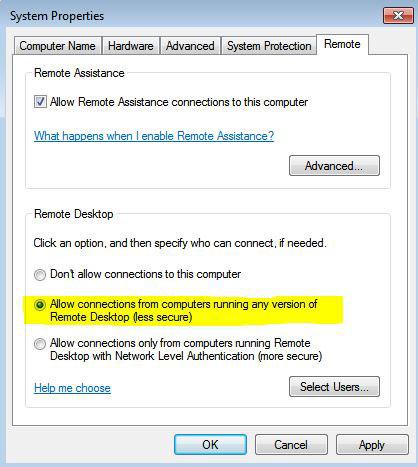 Less Secure Remote Desktop Connection (Both Windows Vista/7 and Windows XP