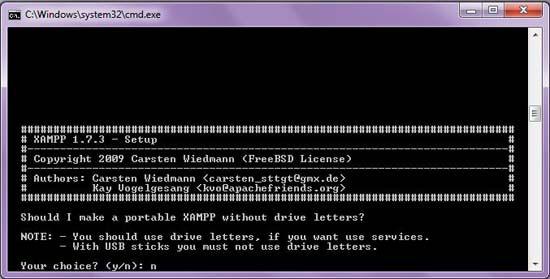 XAMPP Installation Console