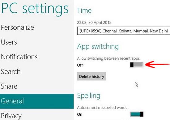 Application Switching OFF