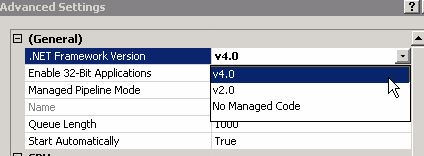 Change Default Appl Pool Framework Version From 2 To 4.Jpg