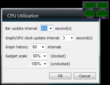 CPU Utilization gadget options