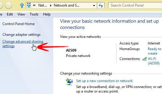 Change Advanced Sharing Settings