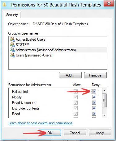 Click on all Deny checkboxes and hit OK