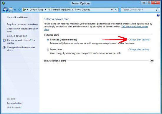 Click on Change plan settings