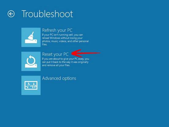 Click on Reset your PC Option