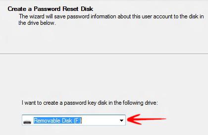 Choose Password Reset Disk drive