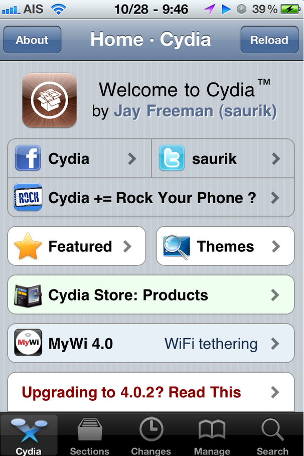Cydia Jailbroked iOS Device