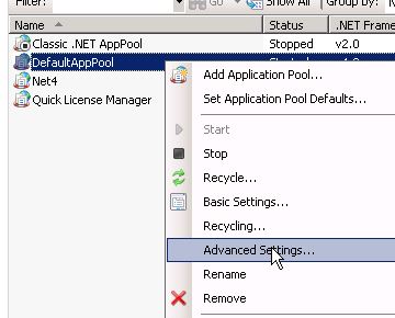 Default App Pool Advanced Settings