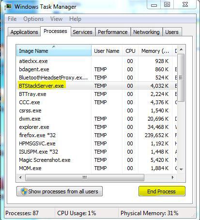 End Process of BTStackServer.exe File