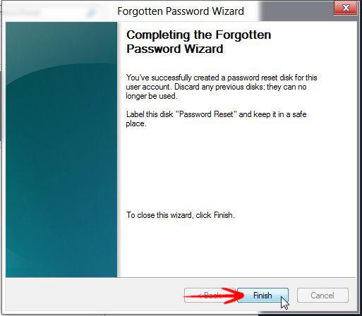 Finish Forgotten Password Wizard