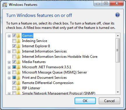 Windows Features list