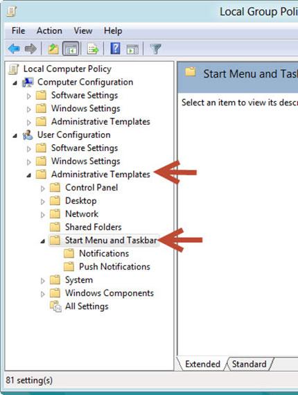 Navigate to the left side of Local Group Policy Editor