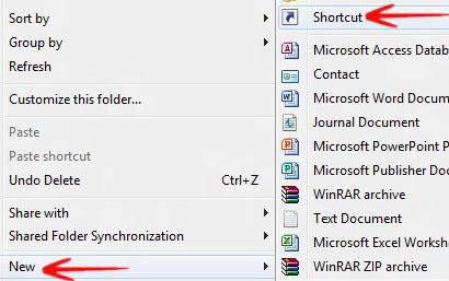 New Shortcut Windows Explorer