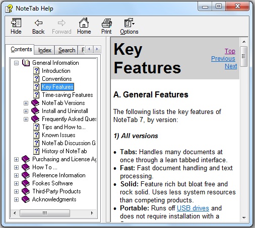 NoteTab Light features