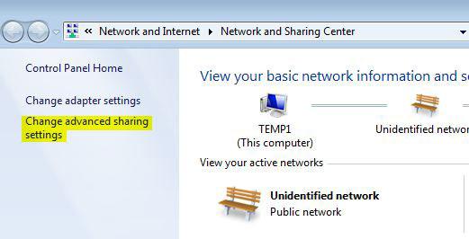 Click on Change Advanced Sharing Settings