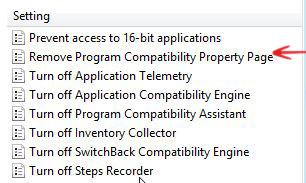 Remove Program Compability Property Page