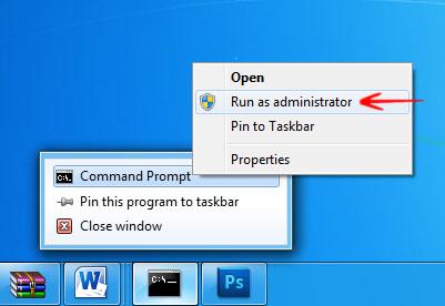 Right click on CMD to run it as an Administrator