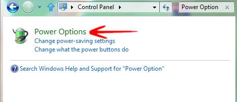 Search Power option in Control panel