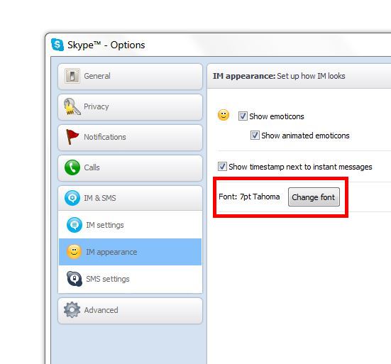 Skype Change Font