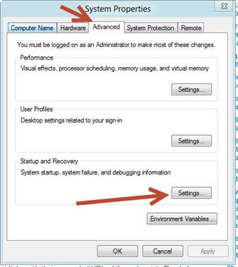Click Settings under Startup and Recover