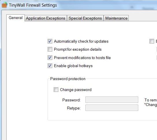 TinyWall Settings