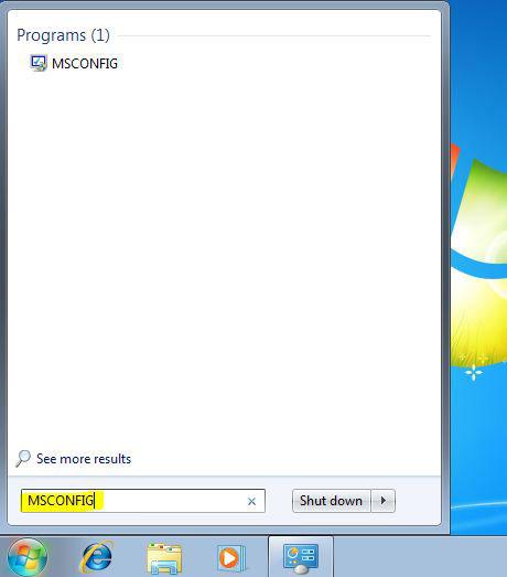 Type MSCONFIG in Search Box