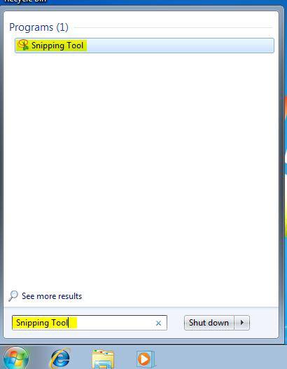 Type Snipping Tool in Search Box and Hit Enter Key to Initiate