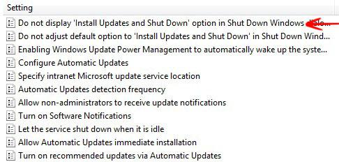 Settings for Windows update