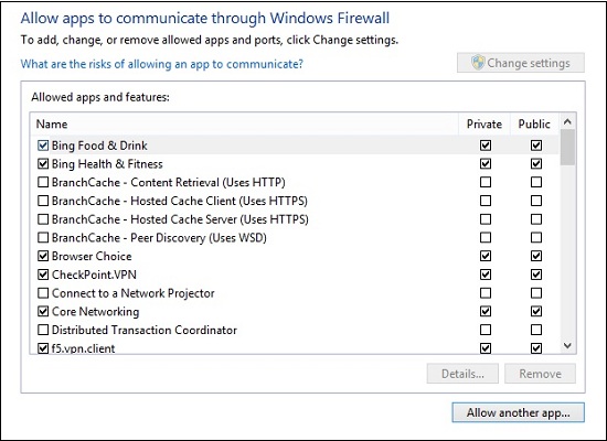 add apps firewall exception