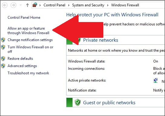 add exception firewall windows8