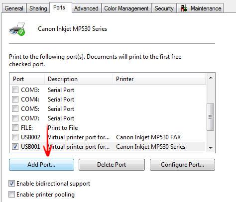 Add network printer port