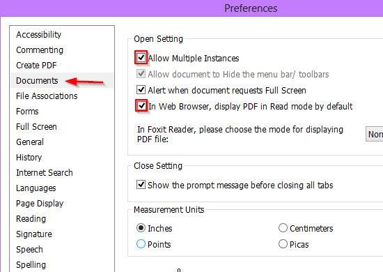 Check two boxes in the Documents submenu