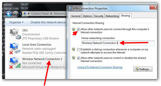Allow Other Network Users To Connect Through This Computer