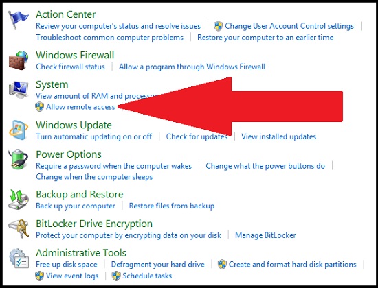 allow remote access windows8