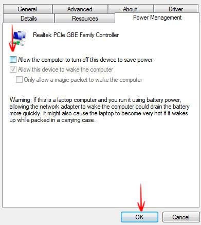 Allow the computer to turn off this device to save power