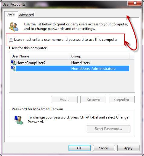 checkbox the auto logon can be enabled for Windows 7