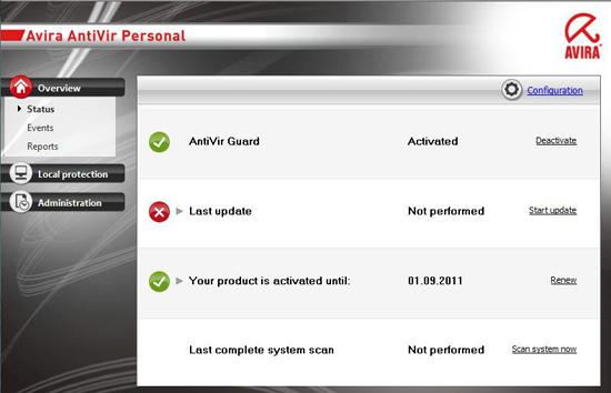 Avira 10 Interface