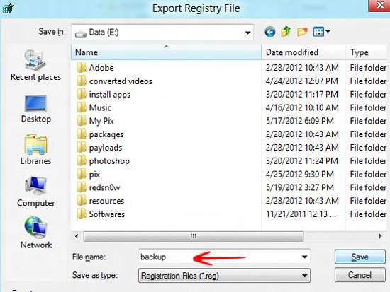 Backup registry save