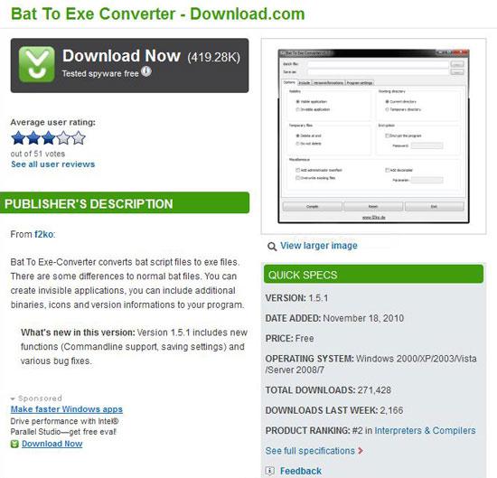 Download Page for .bat to .exe converter
