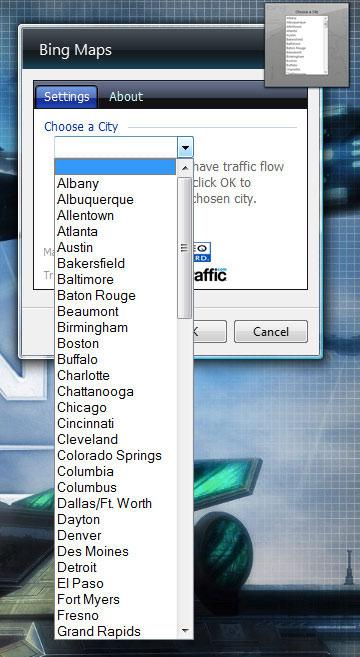 Bing Traffic Gadget Select City