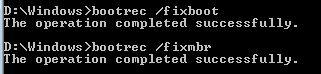 bootrec the operation completed successfully