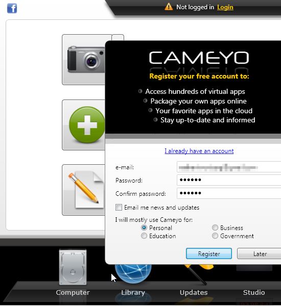 Create Cameyo account