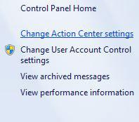 Change action center settings warnings