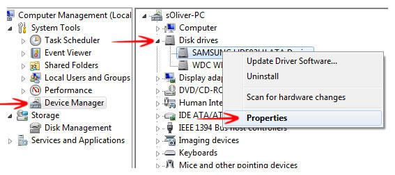 Change Disk Drive Properties SSD