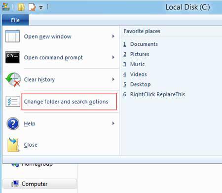 Change folder search options