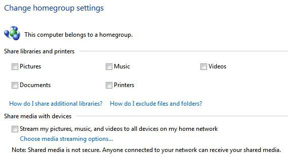 Change Homegroup Settings