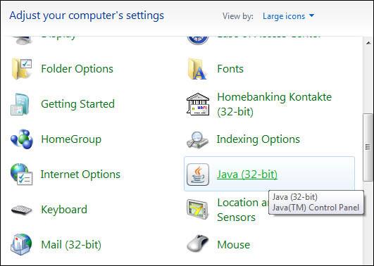 Change Java Settings in Windows 7