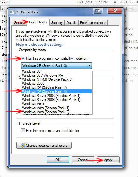 Change program compatibility mode in Windows 7