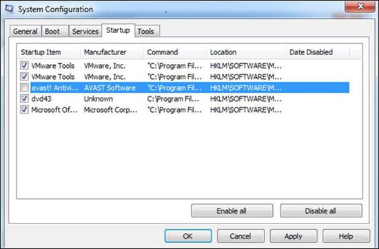 Change startup programs in Windows 7